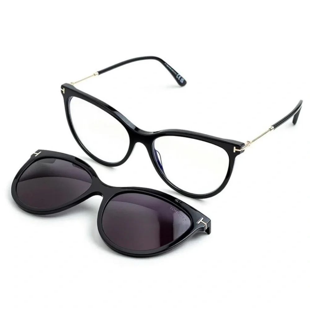 New! Tom Ford FT5994-B 001 Stylish Black Sunglasses Clip On Set, Authentic